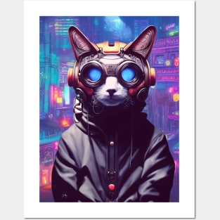 Techno Cat In Japan Neon City Posters and Art